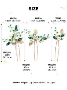 3/6 件装森林风格绿色宝石金属树叶发叉，复古优雅手工编织头饰，女士款 - 彩色 - 查看 10