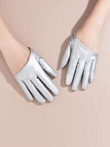 1 双嘻哈风格 PU 皮革露指手套，适合音乐节佩戴 - 黑色 - 查看 11