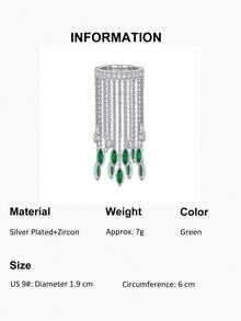 1 chiếc nhẫn nữ thời trang dài có tua rua, mạ bạc, hình lá màu xanh lá cây đính đá Cubic Zirconia, kiểu dáng thả dài, trang sức giả cổ, thích hợp đeo hàng ngày, dự đám cưới, lễ đính hôn, tiệc tùng, dạ hội - Quà tặng cho phái nữ, quý cô, bạn gái, vợ. - màu xanh lá - Xem 13