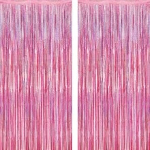 2 Pack Glitter Pink Backdrop, 3.28 FT X 7.05 FT Birthday Party Decorations, Laser Pink Fringe Curtains Foil Streamer Tinsel, Pink Curtains Photo Backdrop Happy Birthday Valentines Day Backdrop - 閃亮粉紅色 - 查看 9