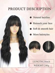 24 Inch Long Wavy Bangs Wig, Made Of High-Quality Synthetic Material, Suitable For Women's Daily Commute - Multicolor - View 2