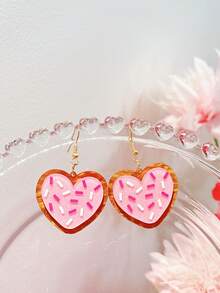 一对亚克力甜美粉色爱心糖衣饼干吊坠耳环，可爱闪亮礼物耳环，女士款 - 彩色 - 查看 3