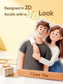 1件定制卡通肖像3D立体人偶，照片定制桌面摆件，情人节礼物，送给他的/她的浪漫生日/周年纪念日礼物，送给女朋友/男朋友/情侣/夫妻的个性化情侣摆件，3D打印卡通人物，真实照片定制，独特的爱情礼物，送给男士/女士 - 照片+刻字 - 查看 5