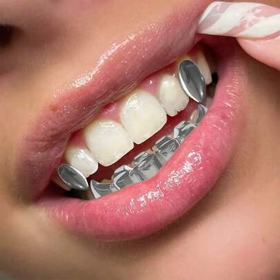 1 set unisex punk oval vampyrtändergrillar, lämplig för vardagsbruk, nattklubb, fest, festival