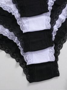 5 Stück/Set Damen Spitze Patchwork bequeme atmungsaktive Schleife Dekor Höschen Set, weich dehnbar lässige Unterwäsche - Verschiedenfarbig - Übersicht 6