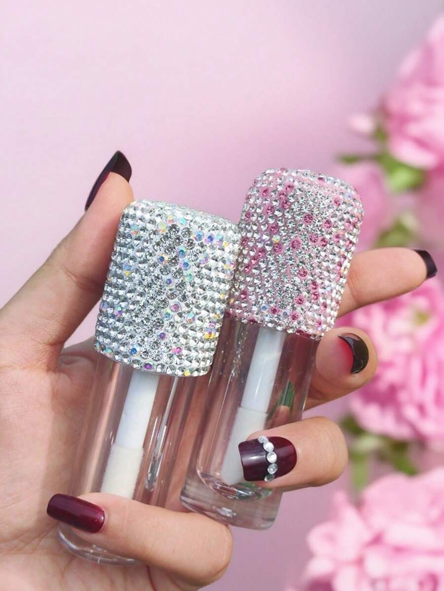 Son bóng 6ml dạng chai có thể tái sử dụng, 1 thỏi son bóng đính đá lấp lấp lánh sang trọng, hộp đựng son dưỡng môi tự làm tiện dụng khi đi du lịch, thích hợp làm quà tặng trang điểm thanh lịch cho phụ nữ và bé gái.