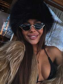 1pc Semi-Rimless Metal Semi-Circle Fashionable Retro Glasses, Unisex, Suitable For Daily Wear, Street Style, Vacation, Beach, College Style, Cat Eye Frame Design - black gray - View 2