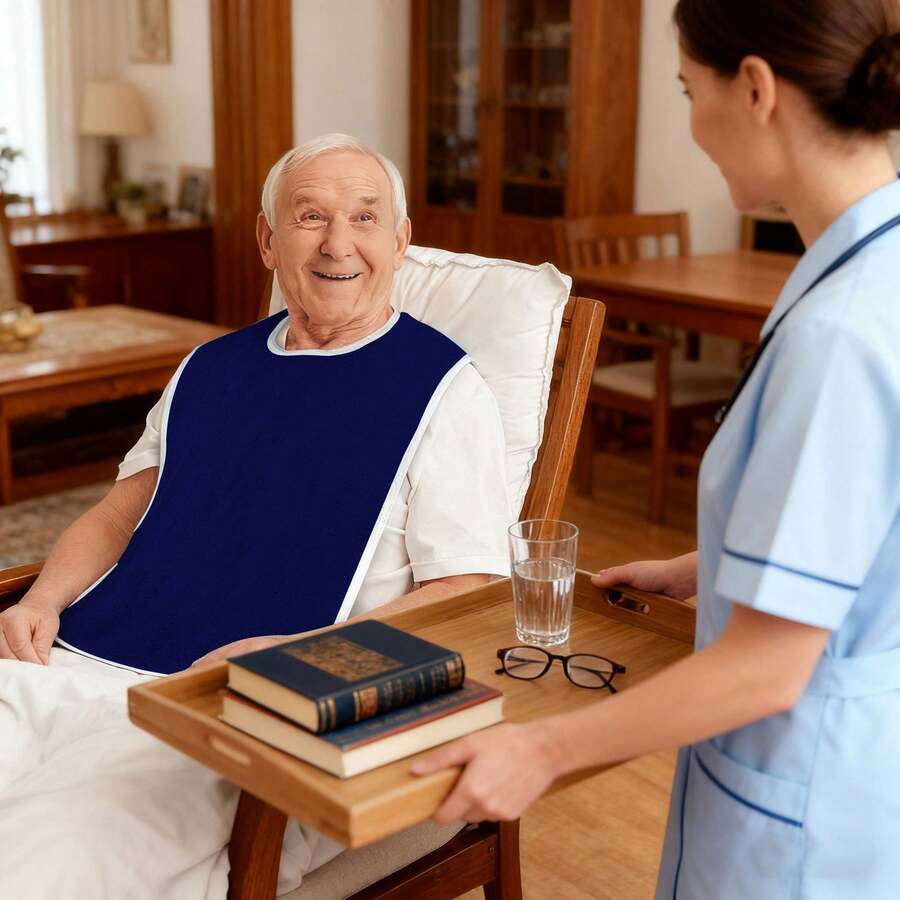 Extra Large & Wide Size, Waterproof & Stain-Resistant, Reusable, Suitable For Nursing Homes & Home Care, Solving The Problem Of Elderly & Dementia Patients Soiling Clothes During Meals, A Worry-Free Nursing Care Option. - Red Upgraded Version - View 1