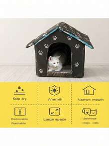 PETSIN 1 件户外防水猫床，房屋形状，加厚 600D 牛津布防风雨，高密度泡沫隔热，配有 4 季舒适坐垫 - 黑色 - 查看 5