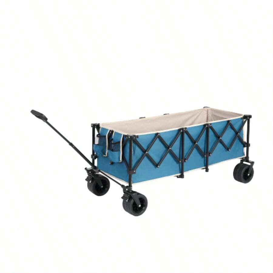 Extendable Folding Caravan With A 100 Kg Load Capacity, Robust 300-Liter Multifunctional Folding Garden Bike, Equipped With Large All-Terrain Wheels And Cup Holders. Blue