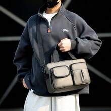 户外尼龙男士单肩包，多功能斜挎包，大容量快递包，时尚百搭男士单肩包，轻便单肩包，正面双口袋设计，可收纳日常用品，多口袋旅行包，时尚背包 - 彩色 - 查看 5