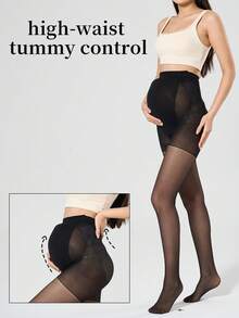 1 pieza Leggings de maternidad, Soporte ajustable para el vientre, Negro, Elástico y cómodo, Adecuado para ir al trabajo y uso casual, 10-25°C Primavera/Otoño - Multicolor - Ver 3