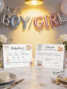 10张宝宝性别揭晓派对游戏卡片，宝宝性别揭晓游戏卡，宝宝性别猜谜游戏卡 - 彩色 - 查看 1