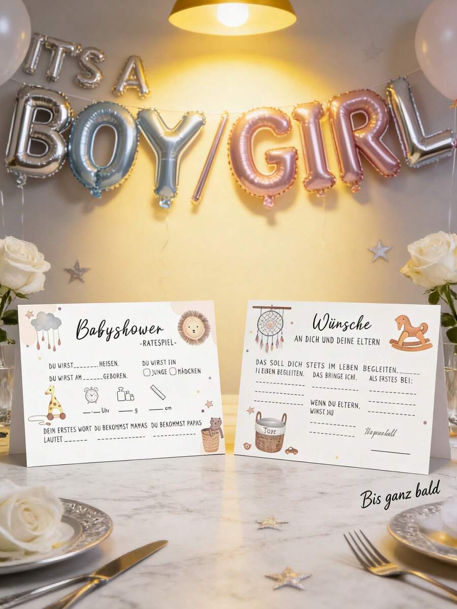 10张宝宝性别揭晓派对游戏卡片，宝宝性别揭晓游戏卡，宝宝性别猜谜游戏卡 - 彩色 - 查看 1