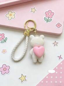 1pc Creative Pink Heart Resin Teddy Bear Keychain, Delicate & Cute Cartoon Car Key Chain Handbag Pendant, Suitable For Daily Use Or Couple Gift, School & Auto Decor, Gothic Y2K Christmas - Multicolor - View 13