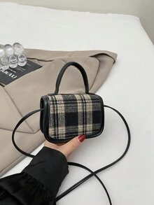 Mini Fashionable Solid Color Woven Leisure College Elegant Style Women Handbag Tote Bag - Black - View 10