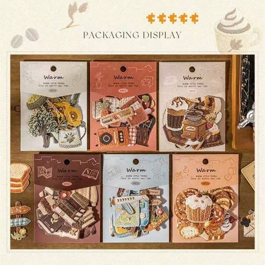 Vintage Embossed Knit Style Mixed, Warm Stickers, Scrapbooking DIY Decorative Stickers, Suitable For Planners, Photo Albums And Scrapbooks, Sealing Books - Multicolor - View 1