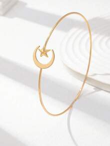 1pc Gold Star & Moon Pattern Metal Wire Armband, Arm Cuff Bracelet For Women - Gold - View 2