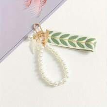 1PC Small Fresh DIY Woven Ribbon Pearl Keychain Car Pendant Creative Striped Cloth Ribbon Pearl Ocean Digital Accessories Jewelry Female - A6 - 查看 5
