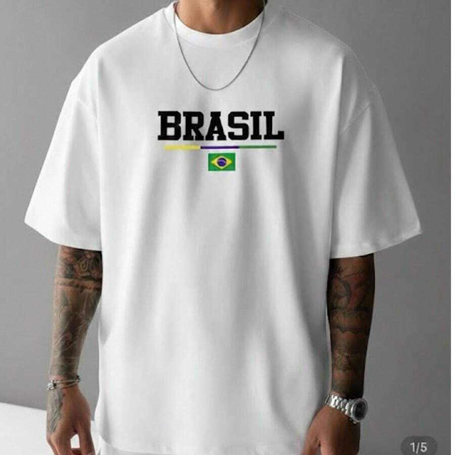 Men's Casual Brazil Core T-Shirt - Brazilian National Team Themed T-Shirt, Cotton, Immediate Shipping - trắng - Xem 1
