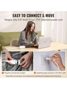 Heated Blanket Electric Throw, 72" X 84" Full Size, Soft Flannel Heating Blanket With 10 Hours Timer Auto-Off & 5 Heating Levels For Couch Sofa, Machine Washable, ETL & FCC Certification (Grey) - 全尺寸法蘭絨 - 查看 5