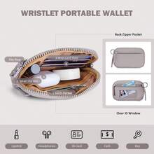 POIUGOYA Keychain Wristlet Wallet, Zip Around Dual Pouch Wristlet Portable, Nylon Secure Coin Purse Small Wallet With Key Ring, Fashion Women's Cute Wallet With RFID, Identification Window - Beige&Cappuccino - 查看 5