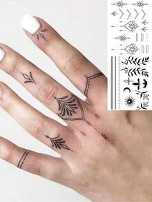 1 ورقة وشم مؤقت بتصميم قلادة هانا Y2K للنساء والرجال والبالغين على اليدين والأصابع والقدم والرقبة والترقوة والخصر والساقين والكتف والكاحل والساعد والساق والذراع، وشم شبه دائم مقاوم للماء وطويل الأمد وواقعي - الأسود - مشاهدة 1