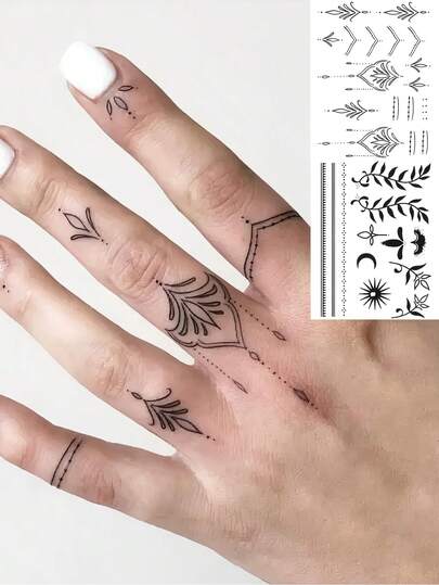 1张Y2K藤蔓汉娜吊坠临时纹身贴纸，男女成人适用，可用于手部、手指、脚部、颈部、锁骨、腰部、腿部、大腿、肩部、脚踝、前臂、小腿、半袖手臂等部位，半永久性防水持久逼真纹身贴纸。