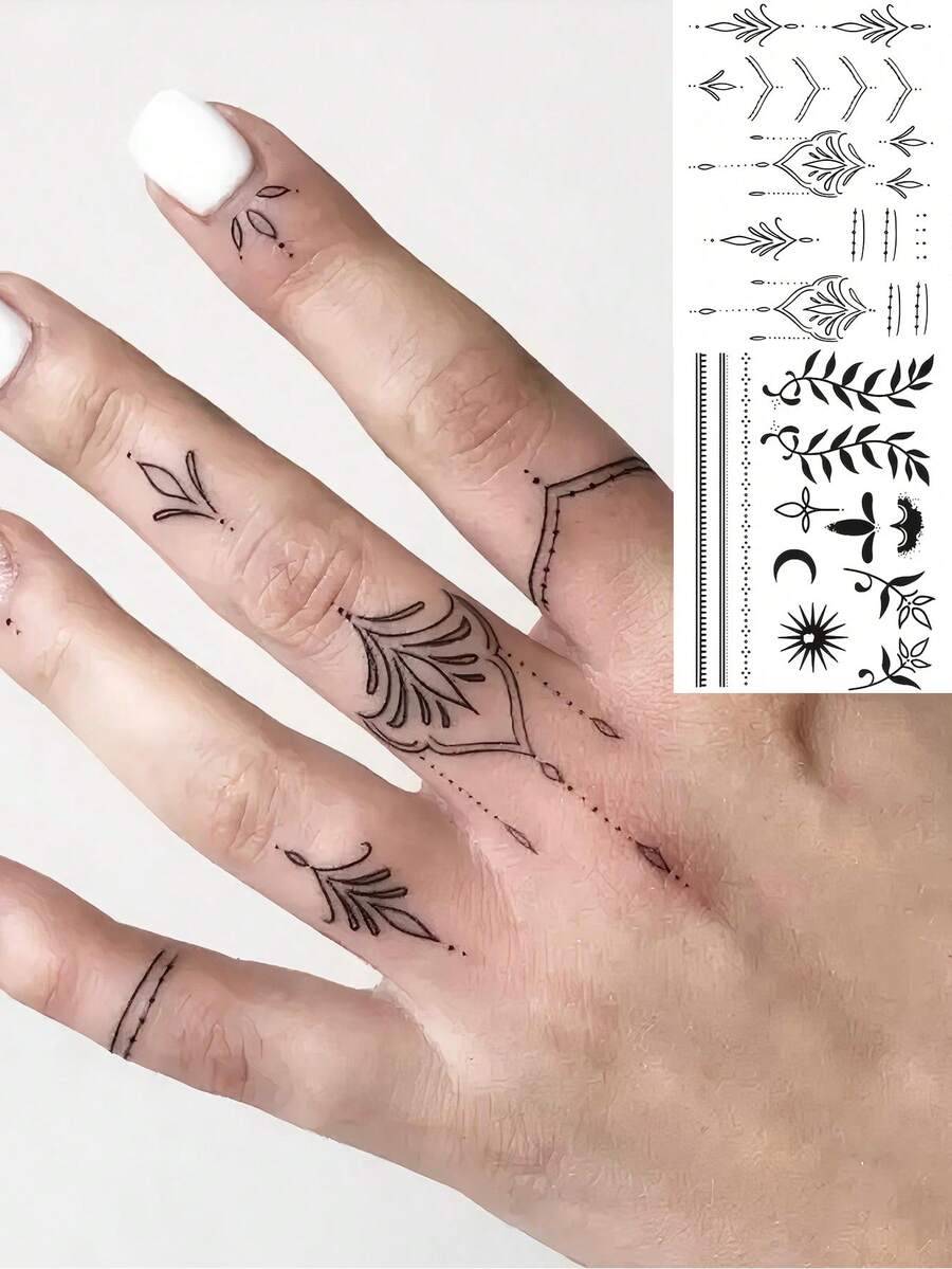1 ورقة وشم مؤقت بتصميم قلادة هانا Y2K للنساء والرجال والبالغين على اليدين والأصابع والقدم والرقبة والترقوة والخصر والساقين والكتف والكاحل والساعد والساق والذراع، وشم شبه دائم مقاوم للماء وطويل الأمد وواقعي - الأسود - مشاهدة 1
