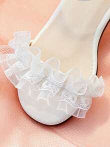 1 đôi sandal cao gót thời trang cho trẻ em, sandal cao gót thanh lịch cho bé gái với viền ren, thiết kế khóa điều chỉnh, phù hợp cho đi chơi hàng ngày, dự tiệc cưới, du lịch mùa hè. - trắng - Xem 8