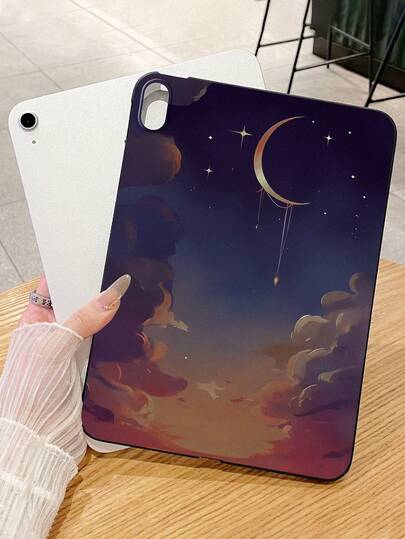 斋月氛围浪漫星空磨砂iPad保护壳，浪漫星空，文学疗愈风格磨砂iPad保护壳，渐变夜空，新月星辰图案iPad保护壳