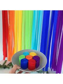 6 bucăți de panglici crep vibrante în diverse culori, fiecare cu o lungime de 10 metri - perfecte pentru petreceri curcubeu, decorațiuni festive, zile de naștere, nunți, Crăciun, Halloween, Ziua Recunoștinței și cadouri de Paște, precum și sărbători de Anul Nou - Multicolor - Vizualizare 4