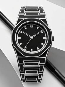 TOMI Classic Men's Student Business Matte Oil Plastic Bead Quartz Watch Set, Fashionable Men's Watch Suit Suitable For Daily Life And Holiday Gifts - Black - View 7