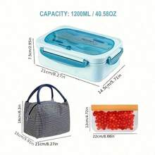 A Complete Set Of Lunch Box, Including Utensils And Bag, Insulated Including Lunch Box+Cutlery+Insulated Bag+Snack Bag+Rice Spoon, 1200ml Large Capacity For Office And School Use - Màu xanh lam - Xem 10