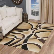Alfombra de área beige con diseño geométrico moderno - Suave, lavable, con respaldo antideslizante, adecuada para decoración de sala de estar, dormitorio, oficina, apta para días festivos y uso diario, alfombra de sala de estar - Multicolor - Ver 3