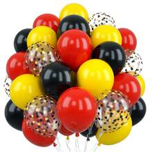 20pcs 12-Inch Red, Yellow, Black Balloon Set, Includes Confetti Balloons And 1 Roll Of Balloon Ribbons, Suitable For Bridal Shower, Birthday Carnival Party Decorations - Multicolor - View 1