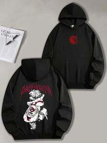 Hot Blooded Cartoon Anime Combining Retro And Street Style. This Classic Retro Street  Popular Letter Print 280g Sports Hoodie Is Suitable As A Gift For Both Men And Women. This Is A Men's Autumn And Winter High-Quality Retro Fashion Brand Loose Soft And Comfortable Black Long Sleeved Sports Hoodie Suitable For Outdoor Wear In Autumn And Winter With A Certain Thickness Suitable For Daily Wear And Giving To Friends Outdoor Activities Back To School Gifts Christmas Gifts. Essentials Hoodie Hoodie For Women Sweatshirts For Women Hoodies For Men 's Hoodie Sweatshirts For Men Essentials - 黑色 - 查看 1