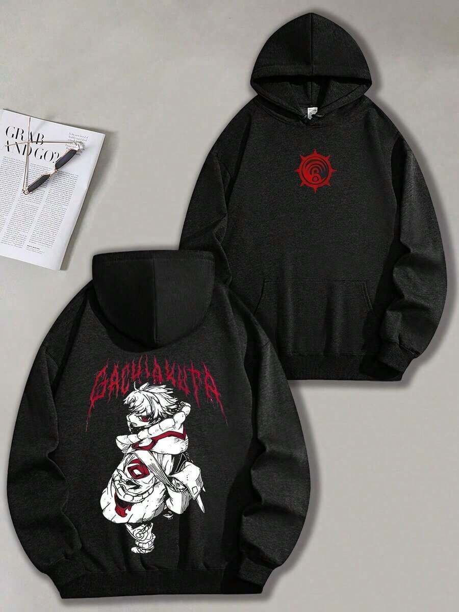 Hot Blooded Cartoon Anime Combining Retro And Street Style. This Classic Retro Street  Popular Letter Print 280g Sports Hoodie Is Suitable As A Gift For Both Men And Women. This Is A Men's Autumn And Winter High-Quality Retro Fashion Brand Loose Soft And Comfortable Black Long Sleeved Sports Hoodie Suitable For Outdoor Wear In Autumn And Winter With A Certain Thickness Suitable For Daily Wear And Giving To Friends Outdoor Activities Back To School Gifts Christmas Gifts. Essentials Hoodie Hoodie For Women Sweatshirts For Women Hoodies For Men 's Hoodie Sweatshirts For Men Essentials - 黑色 - 查看 1