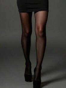 1 Pair Women's Soft Solid Color Semi-Opaque Stirrup Leggings, Black Minimalist Solid Color Opaque Tights, Suitable For Daily Wear - 黑色 - 查看 7