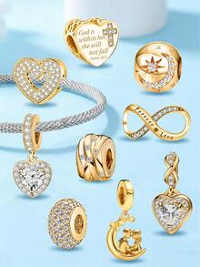 1 Stück modischer, funkelnder herzförmiger Perlenanhänger, geeignet für Frauen Armbänder, Armreifen DIY Schmuckherstellung und tägliche Accessoires, geeignet zum Tragen für Mädchen - Perlen - Übersicht 1