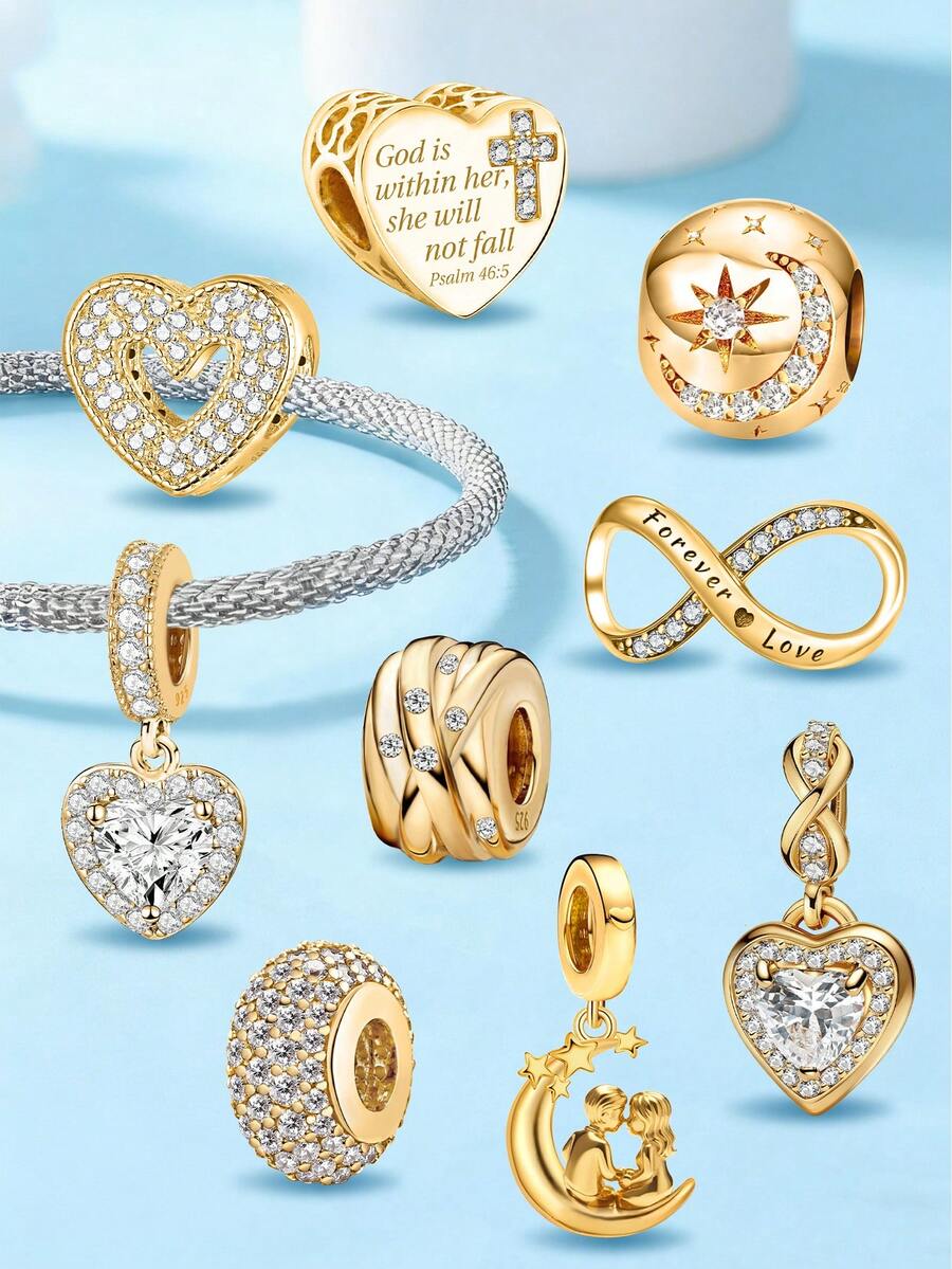 1 Stück modischer, funkelnder herzförmiger Perlenanhänger, geeignet für Frauen Armbänder, Armreifen DIY Schmuckherstellung und tägliche Accessoires, geeignet zum Tragen für Mädchen - Perlen - Übersicht 1