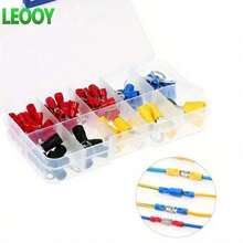 电气压接叉形端子套件，包含各种电缆连接器，配有绝缘环形叉形压接端子，适用于汽车和船舶布线，房车圆形非绝缘压接端子，O型接线片，预绝缘铜环 - 彩色 - 查看 10