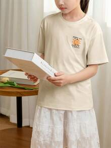 2件/套 少女学生休闲印花圆领短袖T恤上衣，夏季 - 彩色 - 查看 3