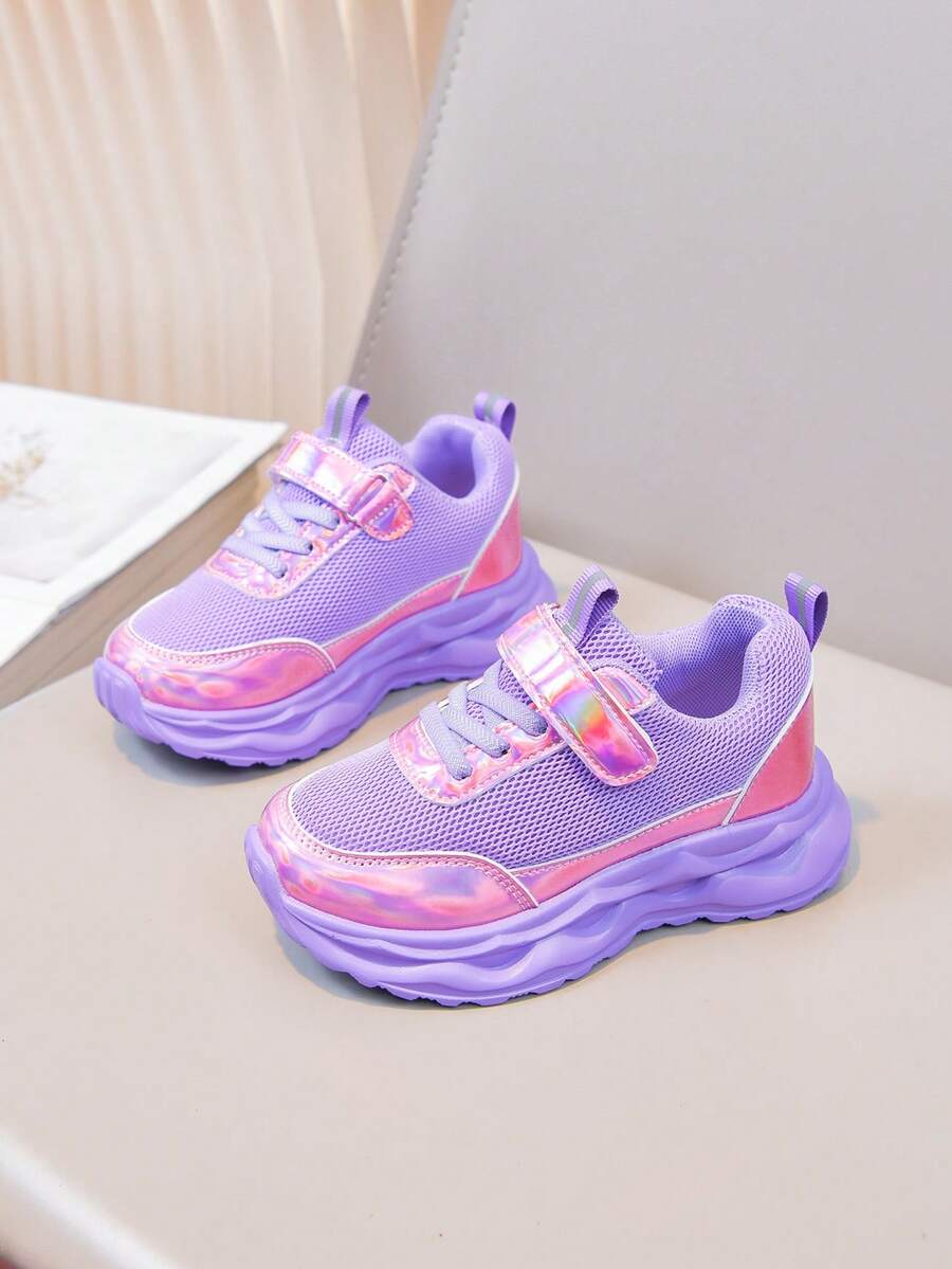 Giày thể thao lưới thoáng khí cho trẻ em, đế dày, thích hợp cho bé trai và bé gái, mùa xuân/thu. - Màu tím - Xem 1