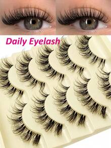 5 Pairs Rikuaild Natural Looking Fluffy False Eyelashes, Transparent Stem For Daily Wear, Suitable For Dates, Parties, Travel - 自然纖長款 - 查看 2