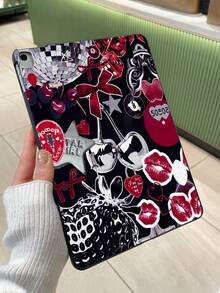 Y2K Baddie Collage iPad哑光黑保护壳，饰有复古迪斯科球、樱桃、红唇、豹纹、蝴蝶结、爱心锁图案，iPad保护套 - 黑色 - 查看 4