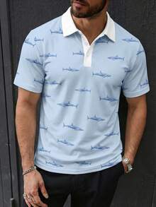 男士休闲海洋生物印花短袖Polo衫，夏季 - 彩色 - 查看 1