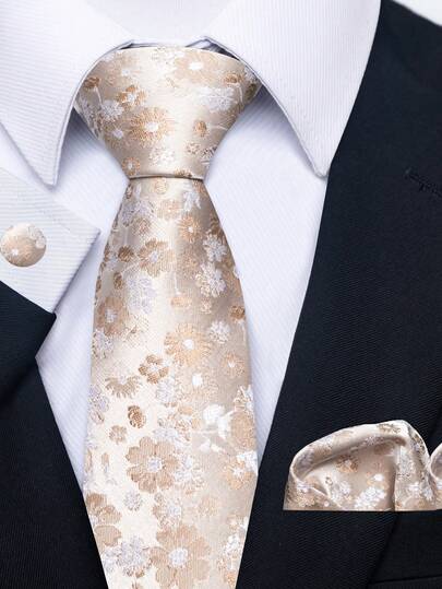 3pcs/Set Paisley Necktie With Cufflinks And Pocket Square For Men, Practical Vintage Style, Suitable For Business Meetings, Anniversaries, Celebrations, Formal Occasions, Dates And More