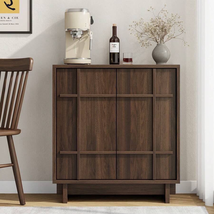 GIKPAL Sideboard Buffet Cabinet With Storage, 31" Mid Century Storage Cabinet With Lines Panel Doors, Adjustable Shelf For Kitchen Dining Room, Wood Accent Cabinet For Living Room, Walnut - 1個核桃 - 查看 1