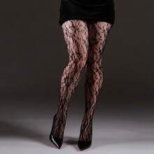 Vintage Dark Pattern Lace Pantyhose 1/2 Pair Women's High Elastic Hollow Mesh Pantyhose - Black Mesh Transparent Stockings, Y2K Style Full Coverage To Transparent Style (20/D) Elegant Sexy Design, Suitable For Party, Photography, And Daily Wear Sexy Slimming Design Suitable For Dresses / High Heels / Little Black Dress / Dates / Commuting Multi-Scene Wear Soft Skin-Friendly Fabric - 一雙黑色提花褲襪 - 查看 9